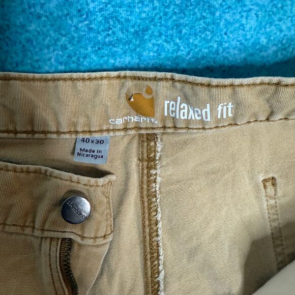Carhartt Double Knee Carpenter Pants 40x30 Relaxed Fit Tan Workwear Distressed - Picture 11 of 16